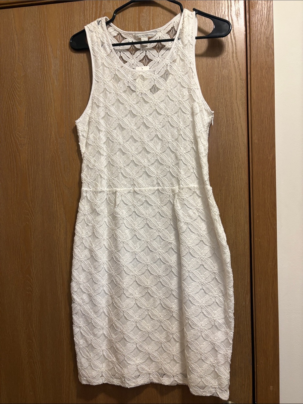 Banana Republic White Lace Midi Sheath Dress bridal shower or bachelorette